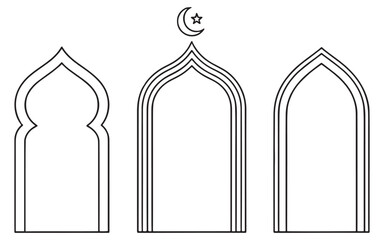 Islamic arches with crescent moon and star symbol above