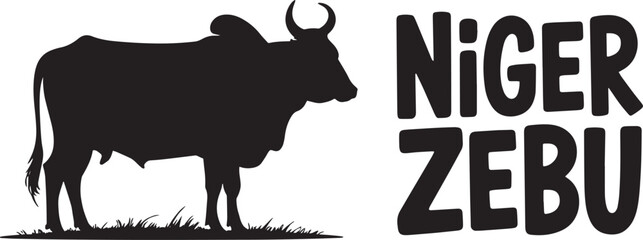 Niger zebu cattle national animal silhouette illustration symbolizing country culture