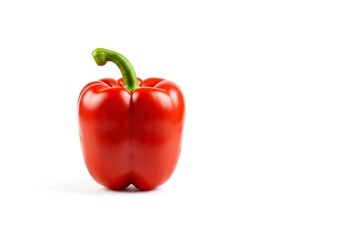 A vibrant red bell pepper standing upright on a seamless pure white background, highlighting its smooth texture and fresh, healthy appearance ,recipe ,cooking ,smooth