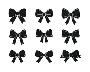 A collection of decorative bow and ribbon vector illustrations for holiday Christmas and birthday gift present design