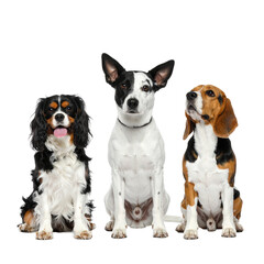 Canine Trio: A captivating image showcases a trio of friendly dog breeds, each possessing unique charm and character, presented in a clean and appealing aesthetic.
