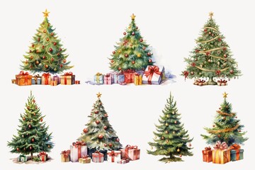 Naklejka premium Watercolor Christmas tree design element set