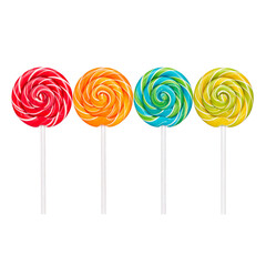 Colorful Lollipops: An array of vibrant and spiraling lollipops offers a visual treat, each stick holds a swirl of flavor and color, a simple pleasure.