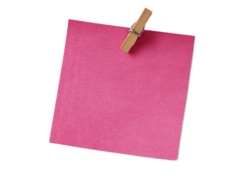 Pink Note Paper Attached to White Background with Clothespin