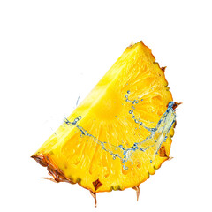 Pineapple Splash: A vibrant slice of pineapple is captured mid-air, glistening with droplets of refreshing water, showcasing its juicy texture and tropical appeal.
