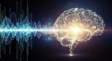 Brain and sound waves digital illustration