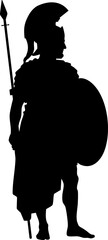 Imponente Silhouette of an Ancient Greek Hoplite Warrior Holding a Spear