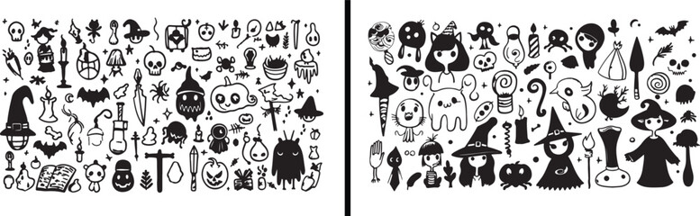 Halloween icon illustration, spooky horror vector, scary pumpkin artwork, haunted ghost design, creepy monster clipart, gothic skull vector, horror theme decor, halloween doodle art, dark party icon s