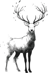 Wild animal deer head silhouette vector illustration with christmas antlers and nature drawing design