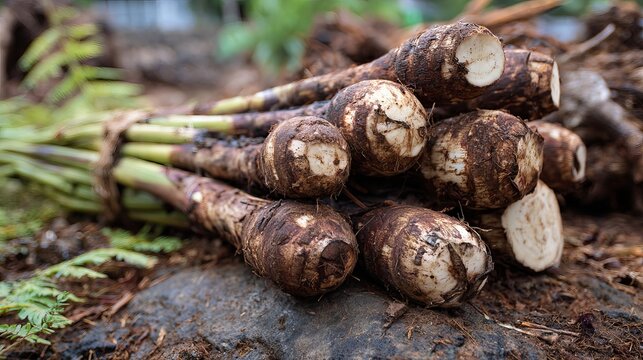 Freshly harvested taro root ready for cooking, a healthy and delicious ingredient for unique meals