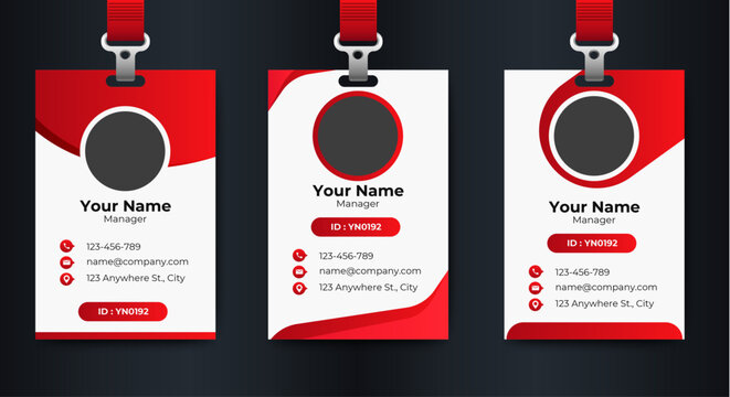 simple red employee id card design template with editable text. vector - Powered by Adobe