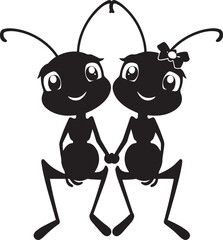 Ant Couple Silhouettes Vector – Minimal Insect Illustration