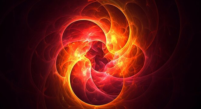 Abstract fractal art with swirling red, orange, and yellow colors, creating a dynamic and fiery design.