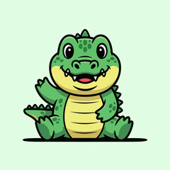 Obraz premium Cute crocodile waving hand cartoon vector icon illustration. Animal nature icon concept isolated