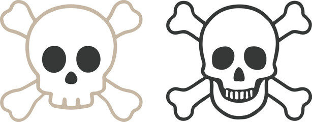 Black vector skull and crossbones icon illustration symbol for death, danger, pirate, or Halloween warning sign design