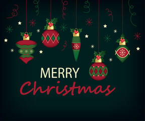 Merry Christmas tree decoration banner background illustration On a dark green background © Ion