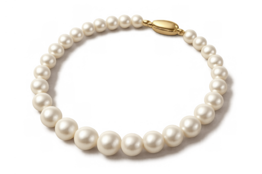 White pearl necklace with golden clasp, reflecting luxury, elegance, and classic fashion, isolated on transparent background - Powered by Adobe