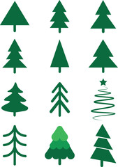 A collection of modern and minimalist Christmas tree silhouettes in a variety of styles.