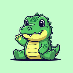 Fototapeta premium Cute crocodile waving hand cartoon vector icon illustration. Animal nature icon concept isolated