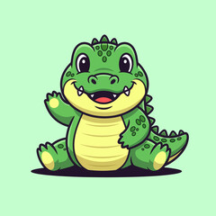 Fototapeta premium Cute crocodile waving hand cartoon vector icon illustration. Animal nature icon concept isolated
