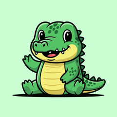 Fototapeta premium Cute crocodile waving hand cartoon vector icon illustration. Animal nature icon concept isolated