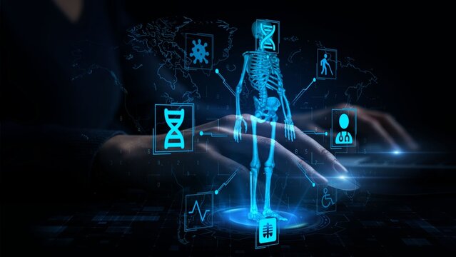 Futuristic Digital Interface Depicting Medical Technology and Virtual Human Anatomy