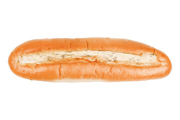 Loaf of bread with cheese and garlic isolated on white background