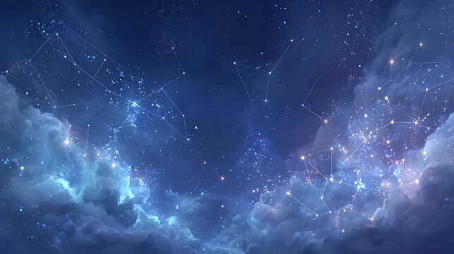 星雲と星座が輝く幻想的な夜空の背景