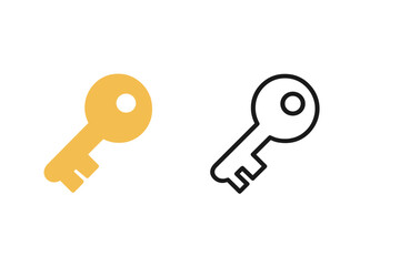Minimalist golden key and outline key design for security and access concepts