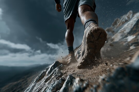 Mountain Hiker Ascending Rocky Path - Powered by Adobe
