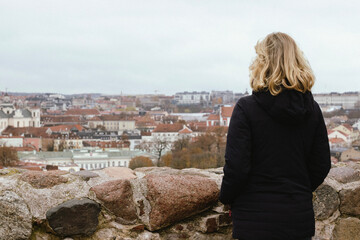 Woman Looking The Panorama Vilnius