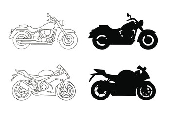 Obraz premium Four different motorcycle styles presented as outlines and solid black silhouettes