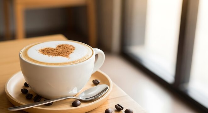 White Coffee Cup with Heart Shaped Cinnamon Design