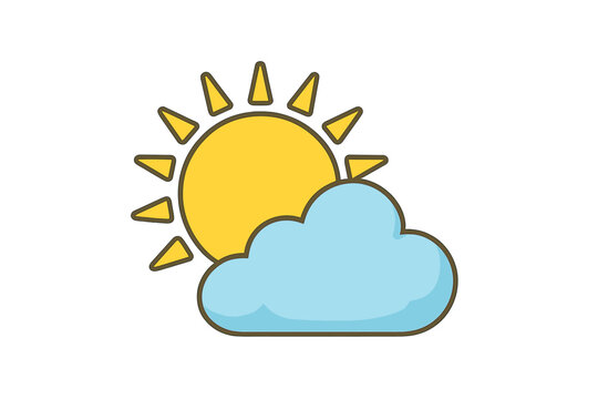 Bright sun partially obscured by a light blue cloud symbolizing partly cloudy weather