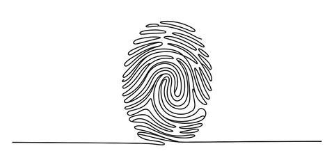 Continuous single line drawing of a fingerprint symbol. concept of personal identity, data security, digital authentication, and privacy.