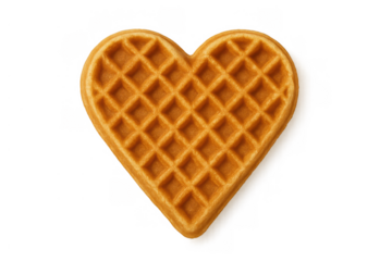 Golden waffle in a heart shape, ready for breakfast, dessert, or a sweet treat, transparent background