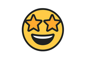 Yellow emoticon face with star eyes and joyful expression conveying excitement or awe