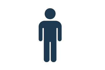 Generic human figure icon in dark blue silhouette for user interface design and public signage