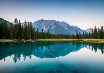 Majestic Mountain Reflection in a Calm Alpine Lake at Sunrise.