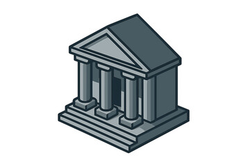 Isometric classical building facade with columns, steps, and pediment