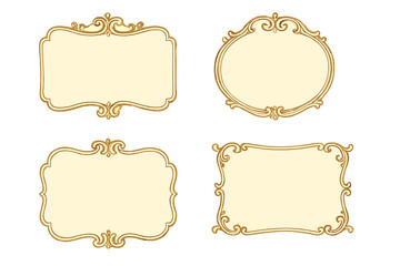 Elegant set of four vintage gold frames with ornate baroque scrollwork and blank inner areas