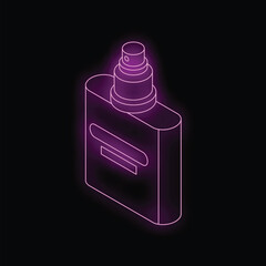 Neon purple perfume bottle glowing on black background