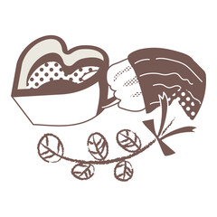 Heart Shaped Coffee Cup with Leaf Branch Illustration