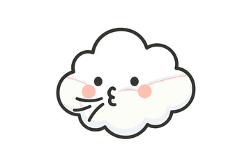 Adorable cartoon cloud character blowing wind with simple kawaii facial features