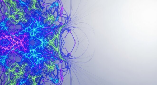 Abstract Fractal Network with Neon Glow in Blue, Green, and Purple