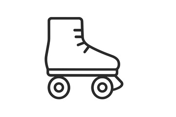 Minimalist black line art of a classic quad roller skate boot with four wheels