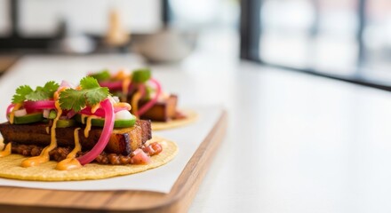 Gourmet Pork Belly Tacos with Pickled Onions and Cilantro
