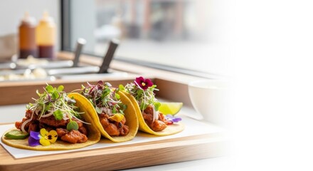 Gourmet Tacos with Fresh Toppings and Edible Flowers