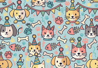 Cute Animals Celebrating Birthday Party Pattern