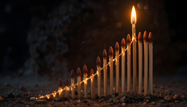 Burning matchsticks ignite a visual metaphor of growth, success, and rising achievement, perfect for business concepts - Powered by Adobe
